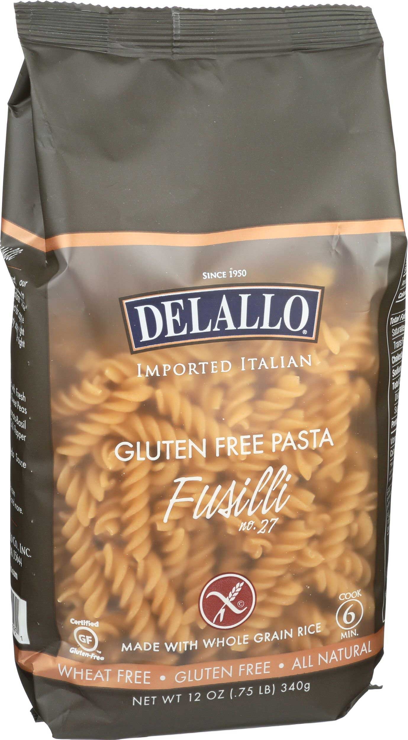 Delallo Whole Grain Rice Fusilli Pasta, 12 Ounce -- 12 per case