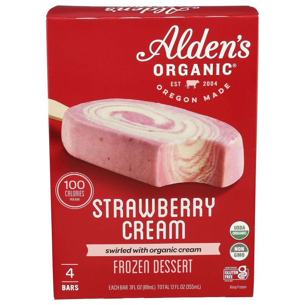 Aldens Organic Strawberry Cream Bar, 9 Fluid Ounce -- 48 per case