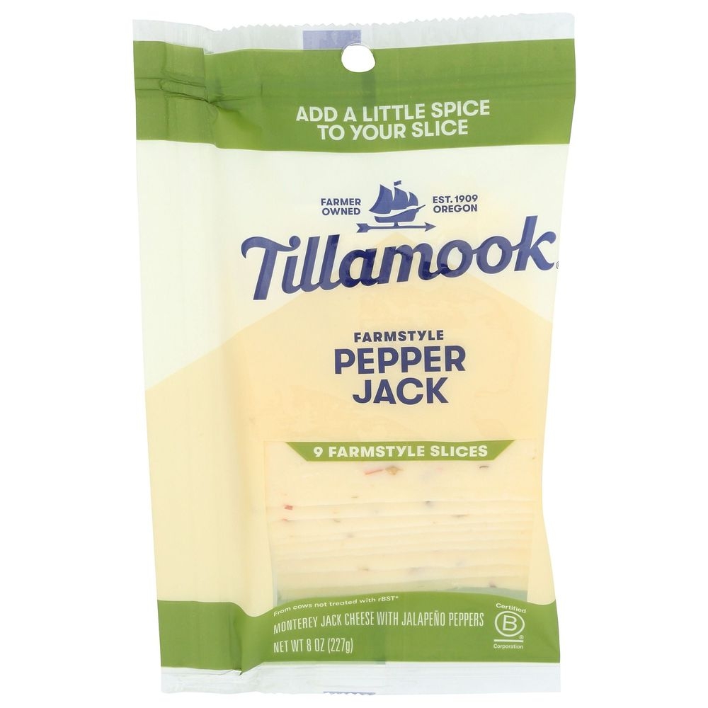 Tillamook Pepper Jack 9 Farmstyle Cheese Slices, 8 Ounce -- 12 per case