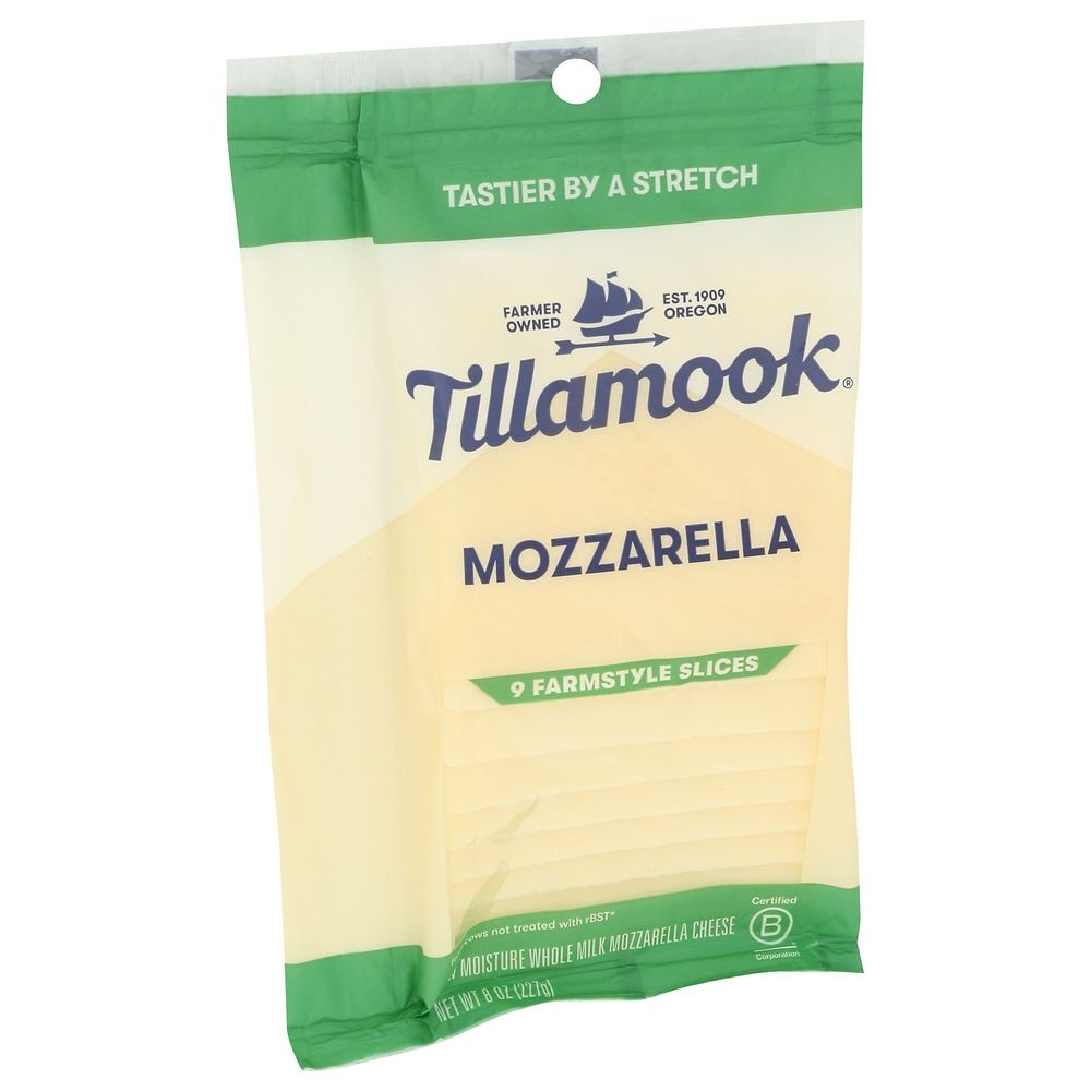 Tillamook Whole Milk Mozzarella Slices, 8 Ounce -- 12 per case