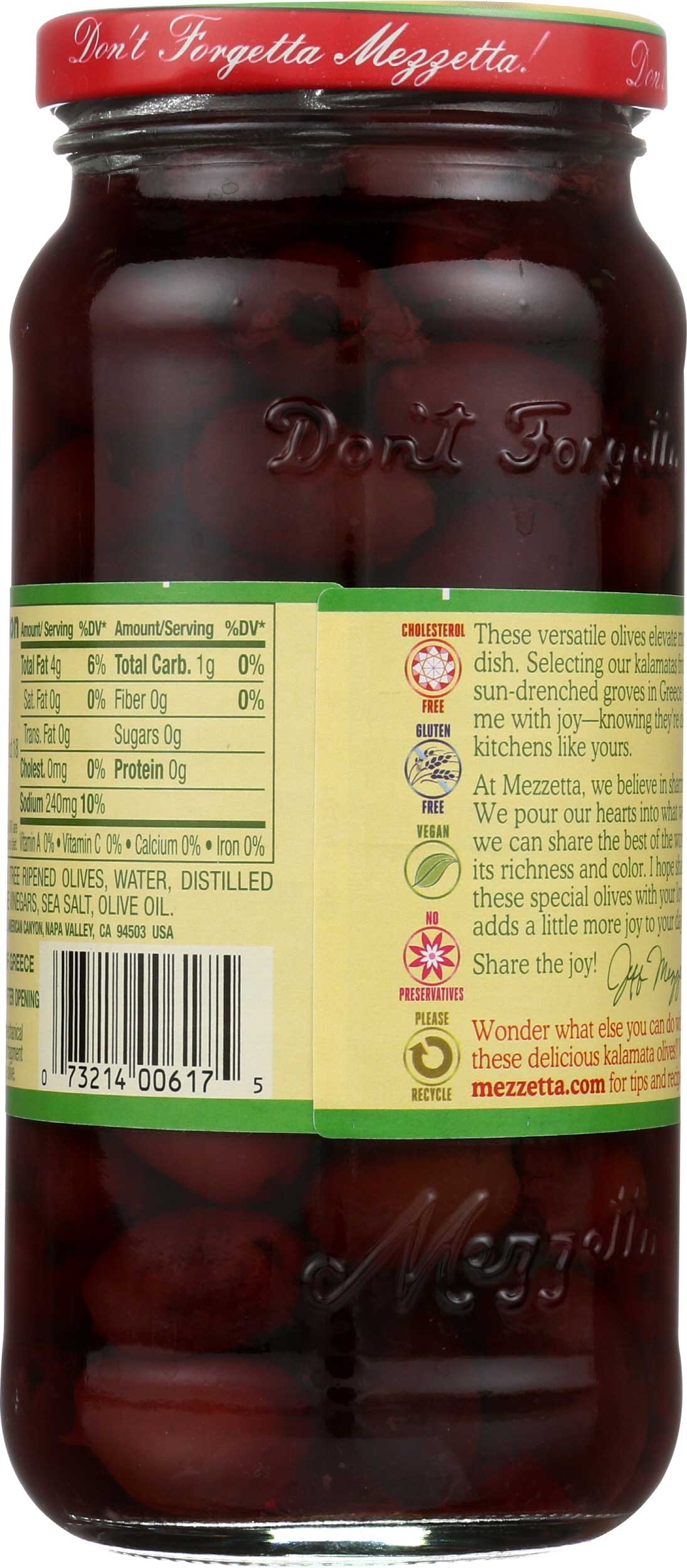 Mezzetta Pitted Greek Kalamata Olives, 9.5 Ounce -- 6 per case