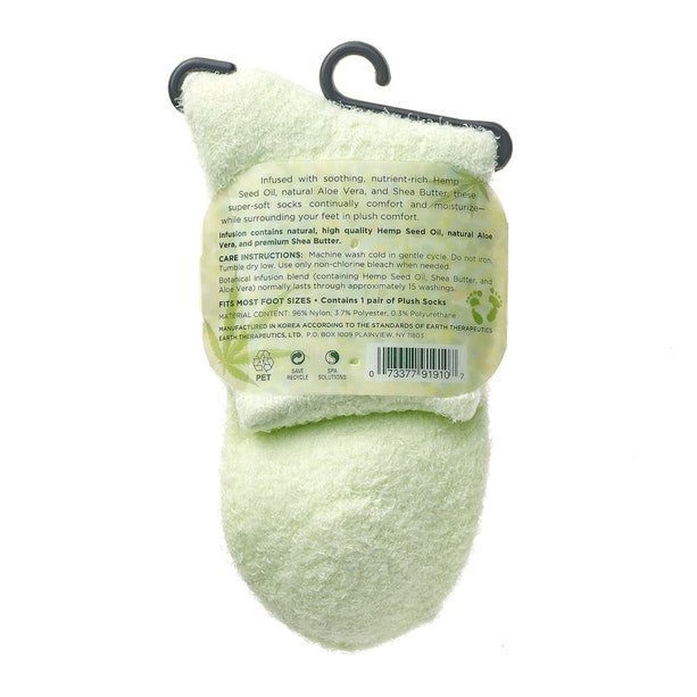 Earth Therapeutics Light Green Hemp Seed Oil Aloe Plush Socks, 1 Pair