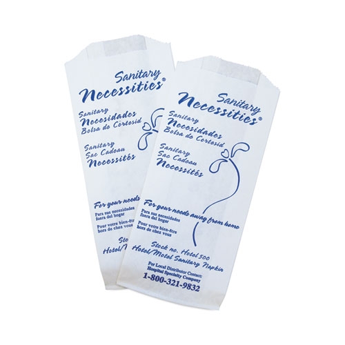 Hospeco White/Blue Necessities Hotel Courtesy Disposal Bag, 4 x 9 inch -- 500 per case