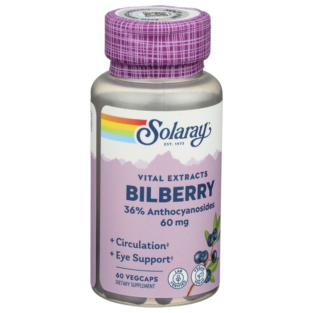 Solaray Bilberry Extract 60 Mg 36 Percent Anthocyanosides Vegetarian Capsules, 60 count