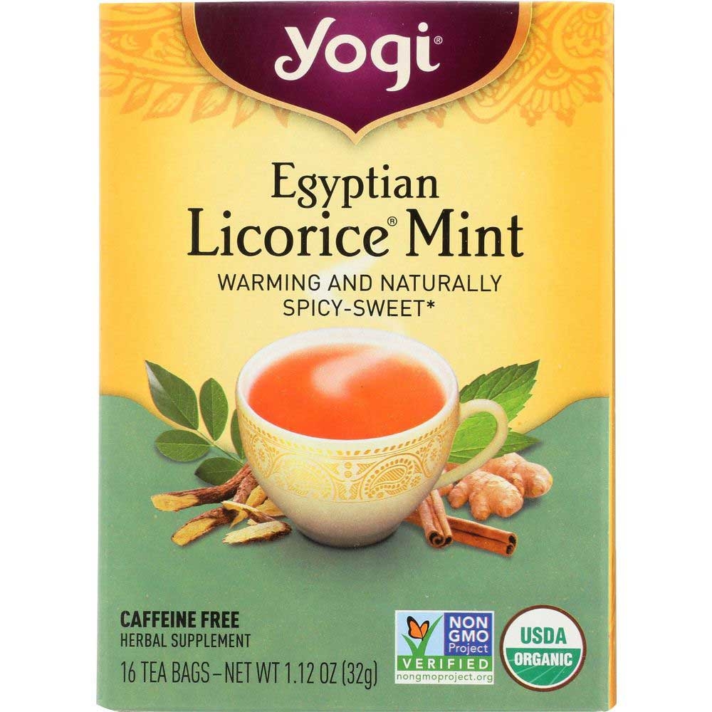 Yogi Organic Egyptian Licorice Mint Tea - 16 tea bags per pack -- 6 packs per case