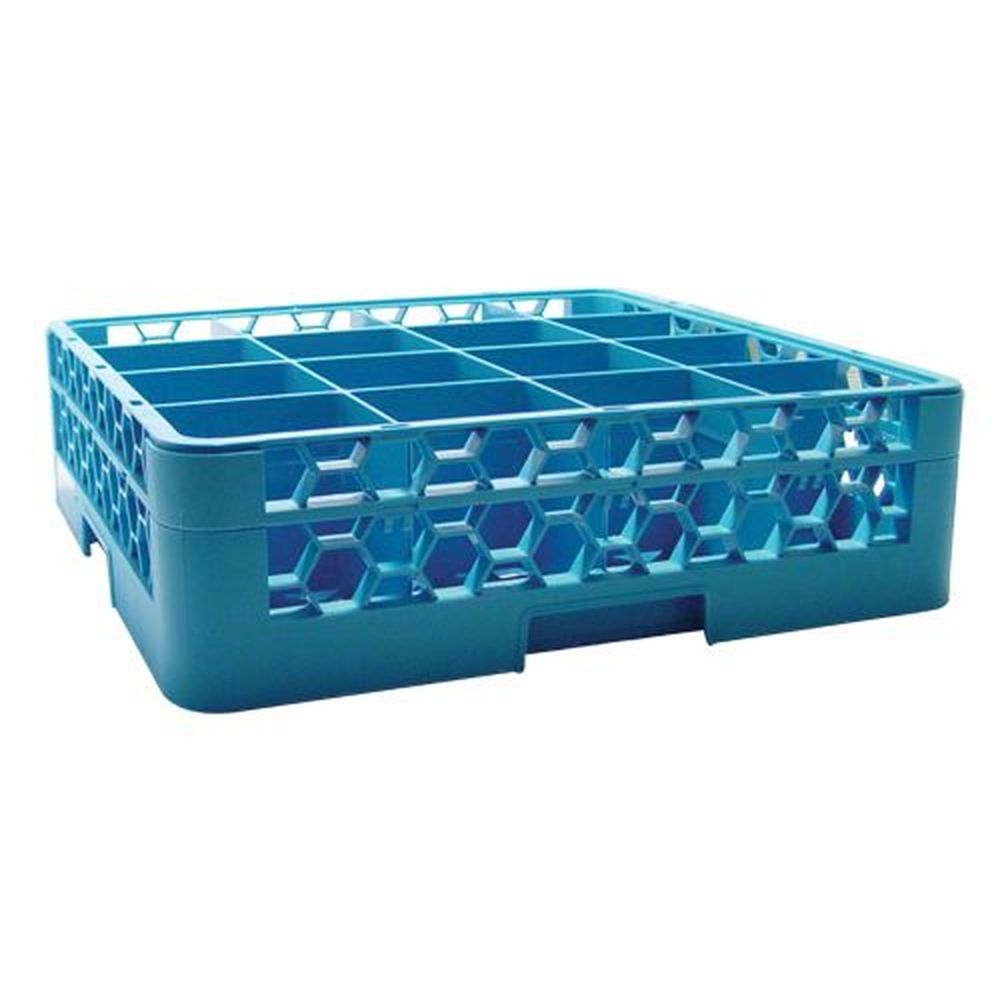 Carlisle RG16-114 OptiClean Polypropylene Blue 16 Compartment Glass Rack with 1 Extender, 19.88 x 19.88 x 5.5 inch