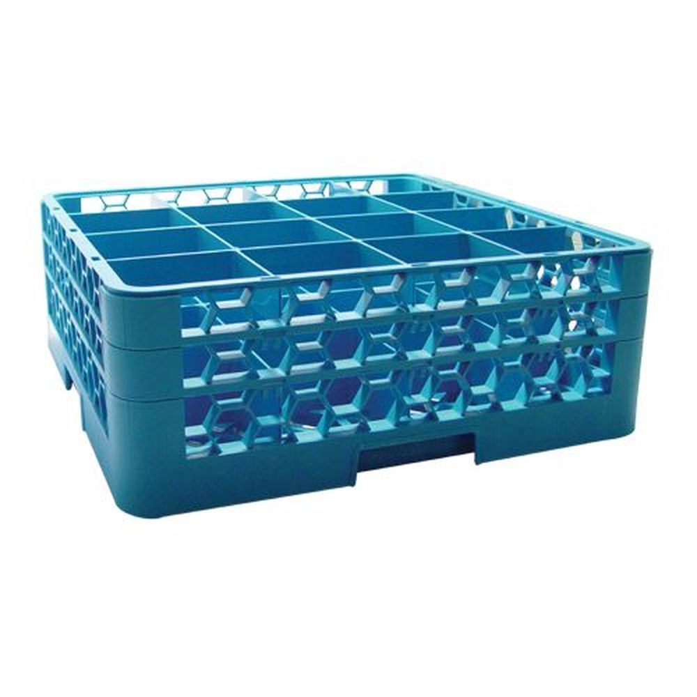 Carlisle RG16-214 OptiClean Polypropylene Blue 16 Compartment Glass Rack with 2 Extender, 19.88 x 19.88 x 7.125 inch