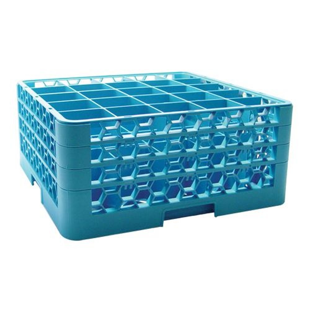 Carlisle RG25-314 OptiClean Polypropylene Blue 25-Compartment Divided Glass Rack with 3 Extenders, 19.88 x 19.88 x 8.72 inch