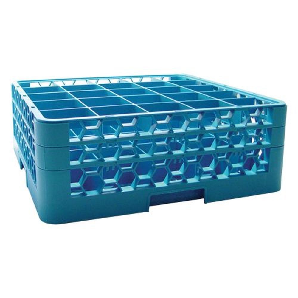 Carlisle RG25-214 OptiClean Polypropylene Blue 25-Compartment Divided Glass Rack with 2 Extenders, 19.88 x 19.88 x 7.125 inch