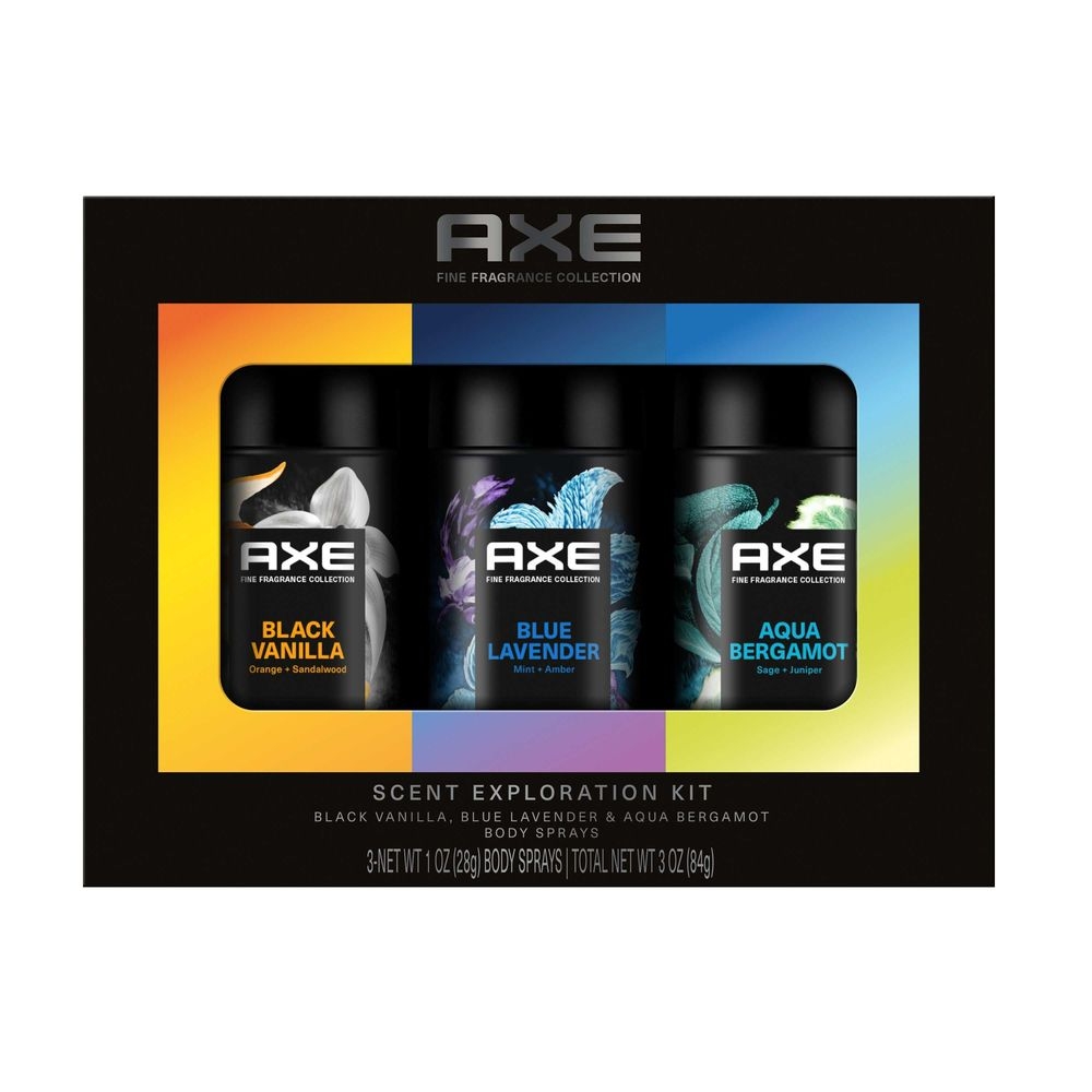 Axe Men Fine Fragrance Collection 1 Ounce Blue Lavender Aqua Bergamot and Black Vanilla Deodorant Body Spray Gift Set, set of 3 -- 6 set per case