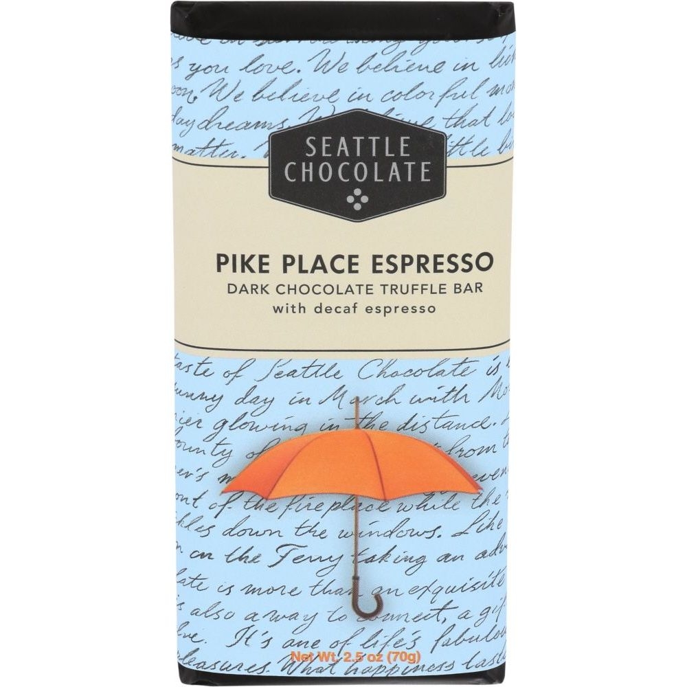 Seattle Chocolate Pike Place Espresso Dark Chocolate Truffle Bar, 2.5 Ounce -- 12 per case