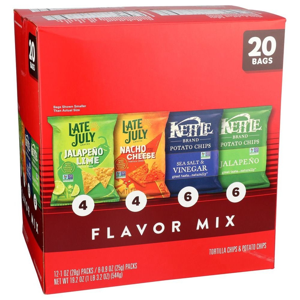 Late July Kettle Flavor Mix Tortilla Chips and Potato Chips - Multipack, 19.2 Ounce -- 4 per case
