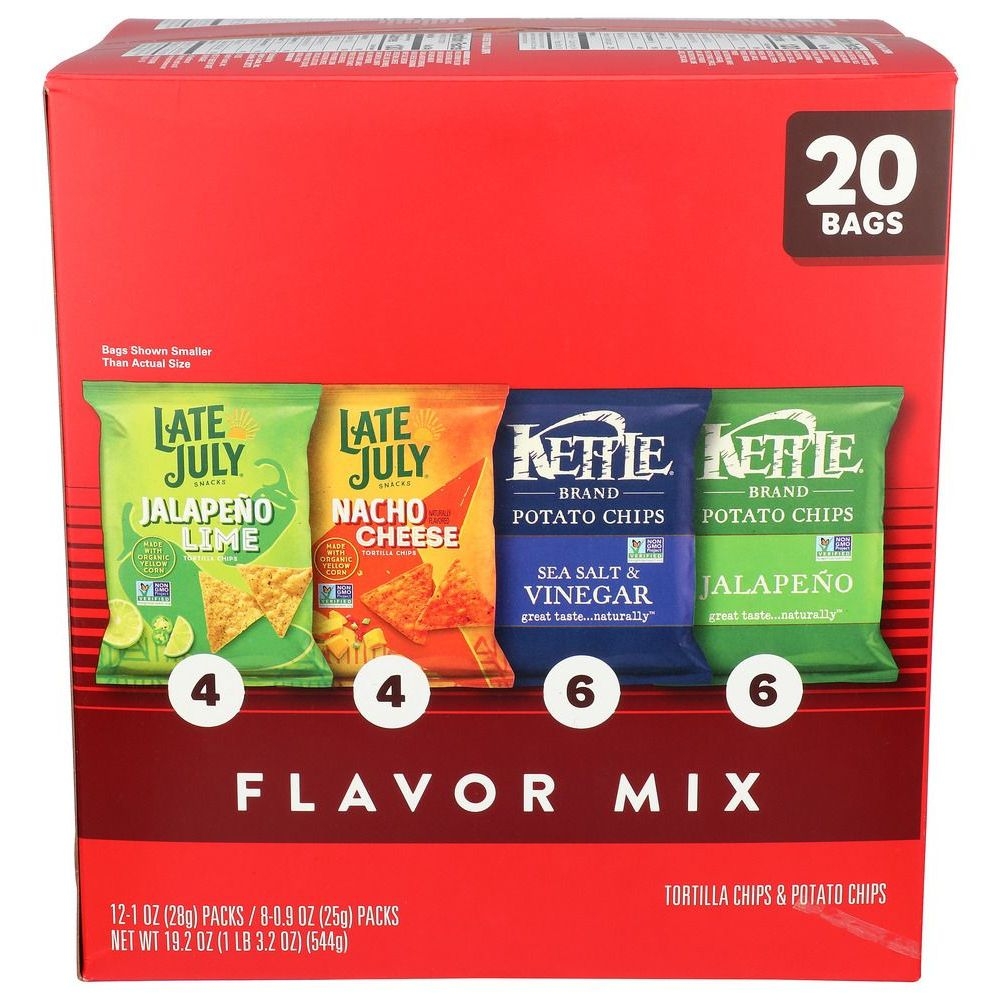 Late July Kettle Flavor Mix Tortilla Chips and Potato Chips - Multipack, 19.2 Ounce -- 4 per case