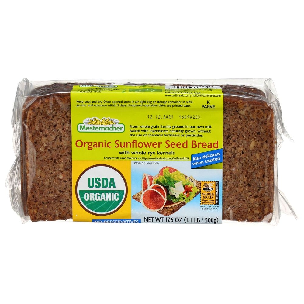 Mestemacher Organic Sunflower Seed Bread with Whole Rye Kernels, 17.6 Ounce -- 12 per case