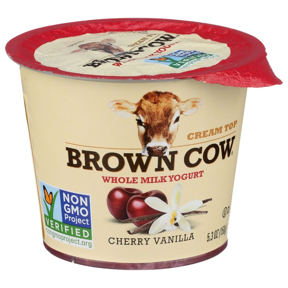 Brown Cow Cherry Vanilla Cream Top Whole Milk Yogurt, 5.3 Ounce -- 12 per case