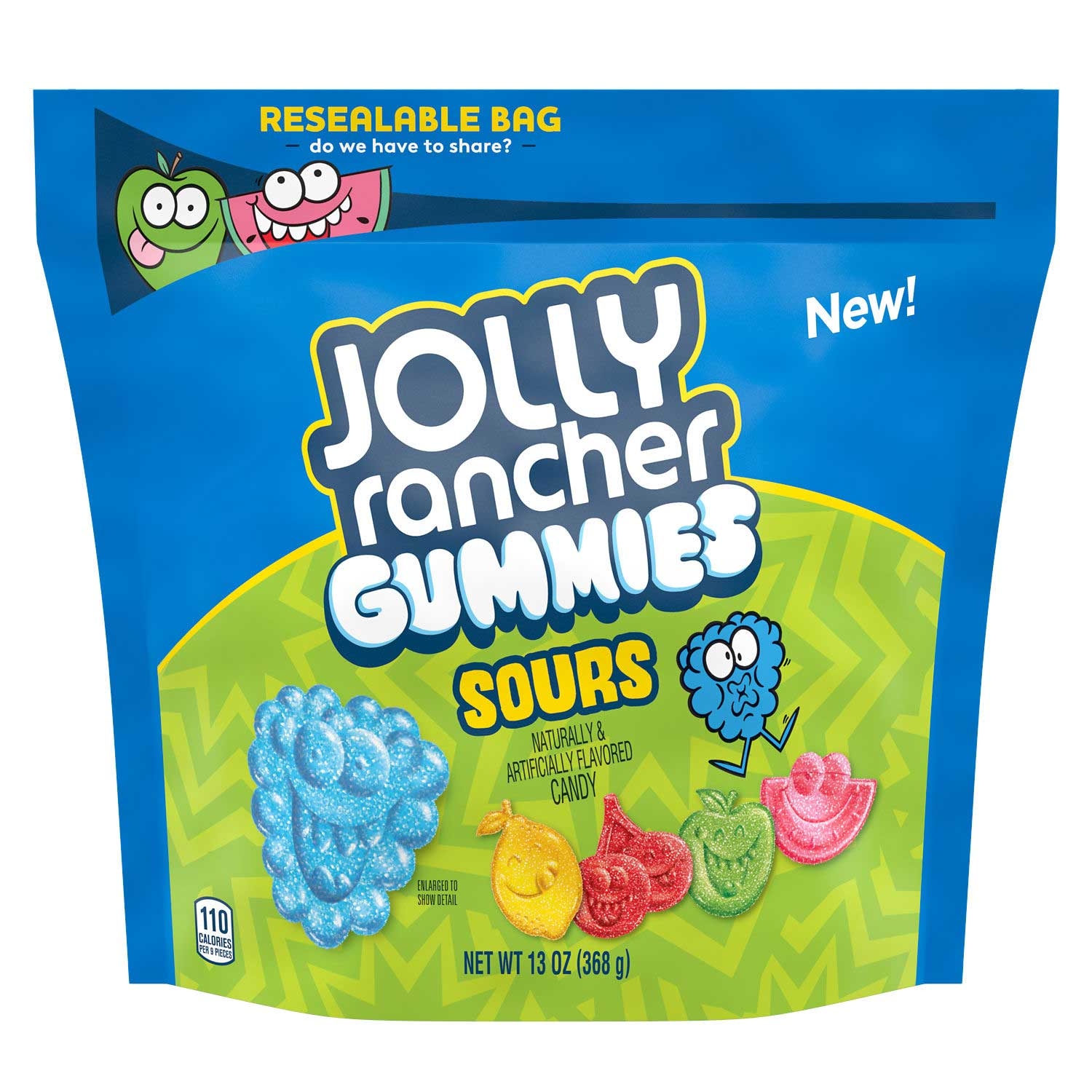 Jolly Rancher Sours Assorted Fruit Flavors Gummy Candy, 13 Ounce Pouch -- 8 per case