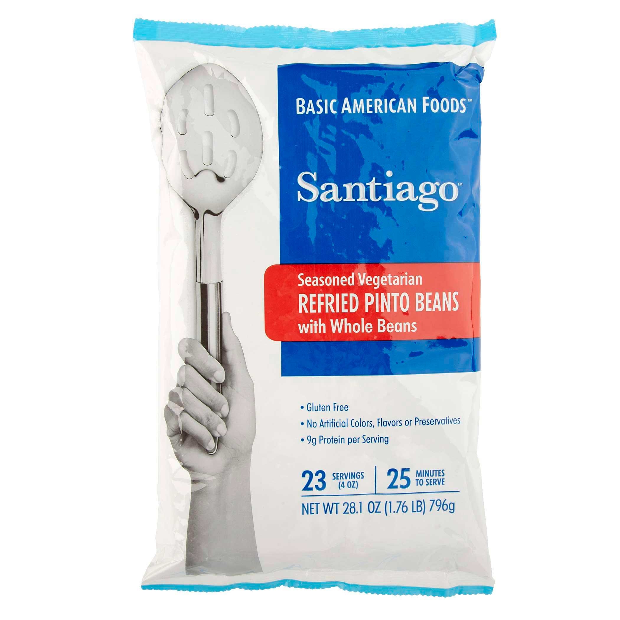 Santiago  Vegetarian Refried Beans with Whole Bean - 28.1 oz. pouch, 6 pouches per case