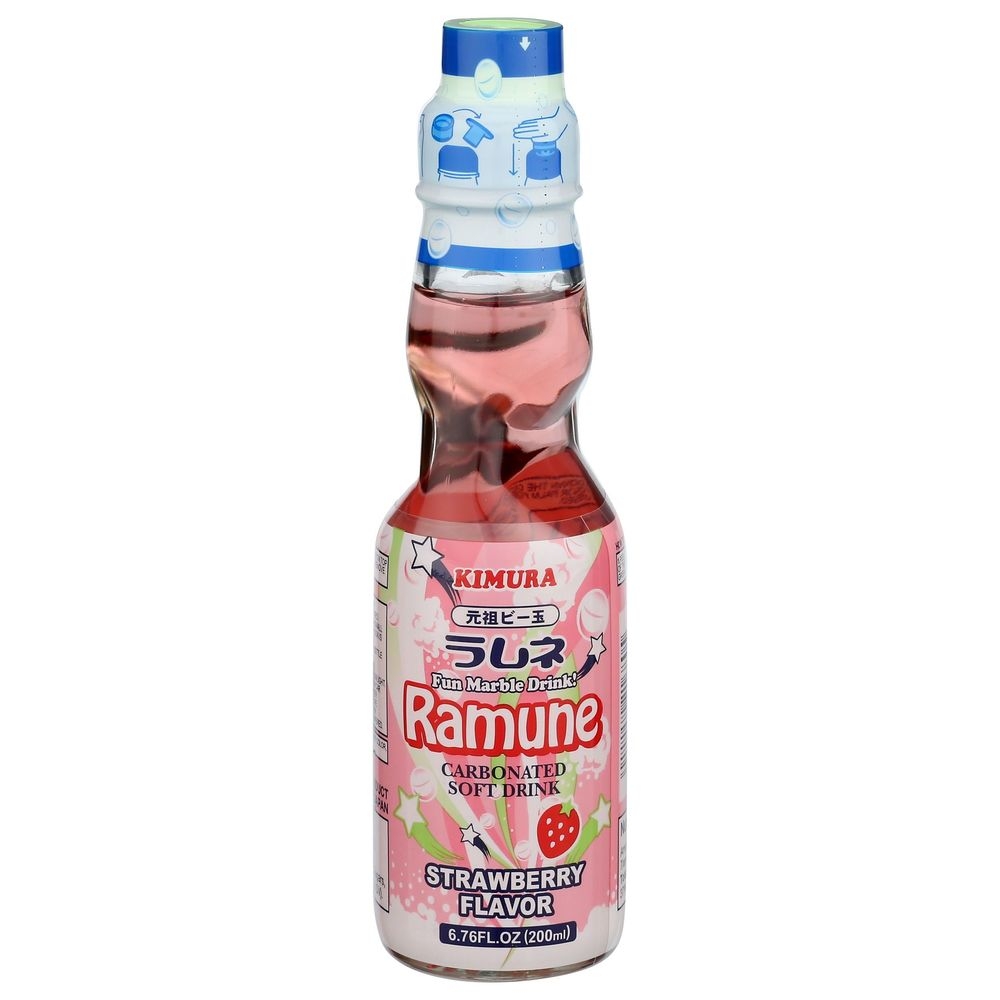 Kimura Ramune Strawberry Carbonated Soft Drink, 6.76 Fluid Ounce -- 18 per case