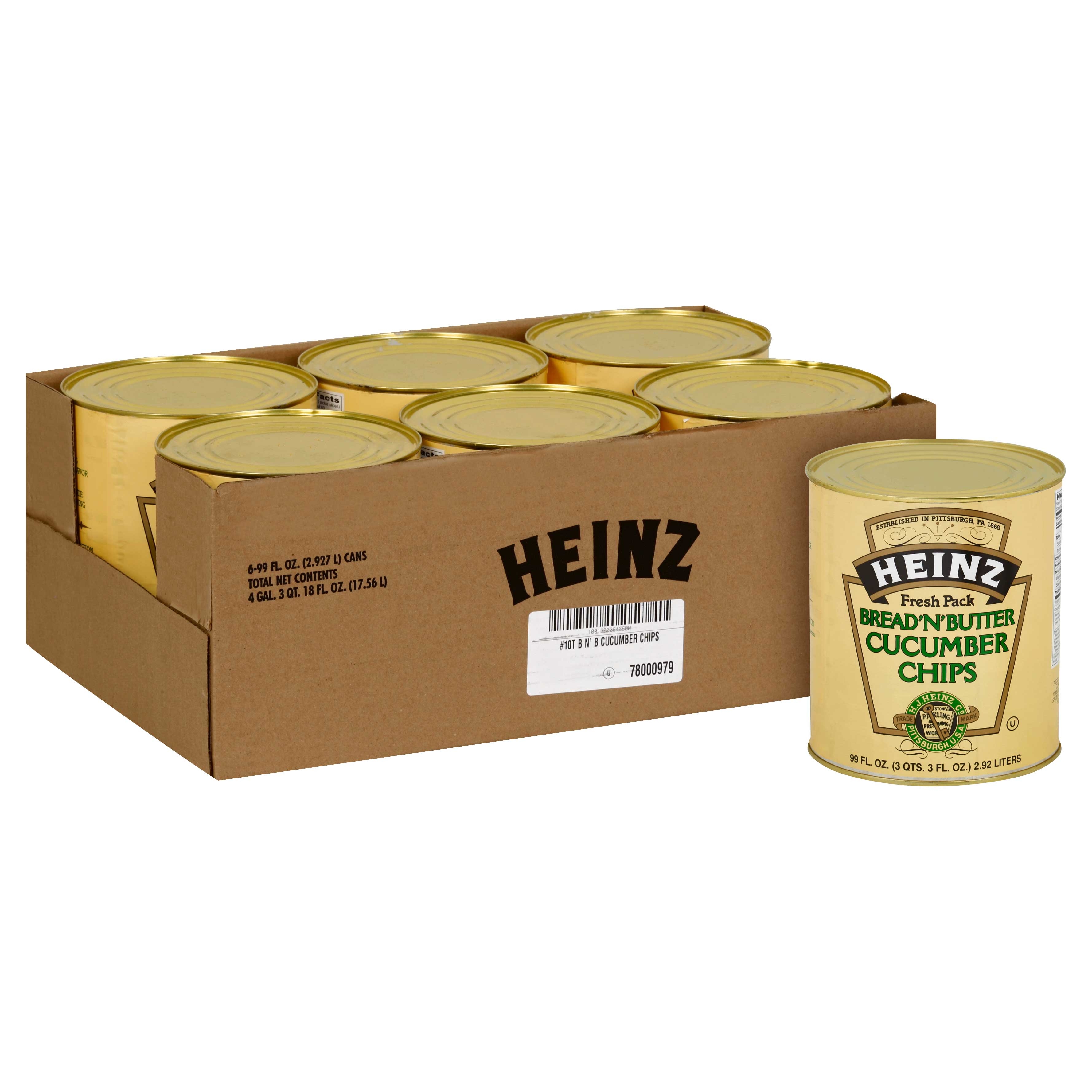 Heinz Bread and Butter Cucumber Chips Number 10 Can, 99 fluid ounce -- 6 per case