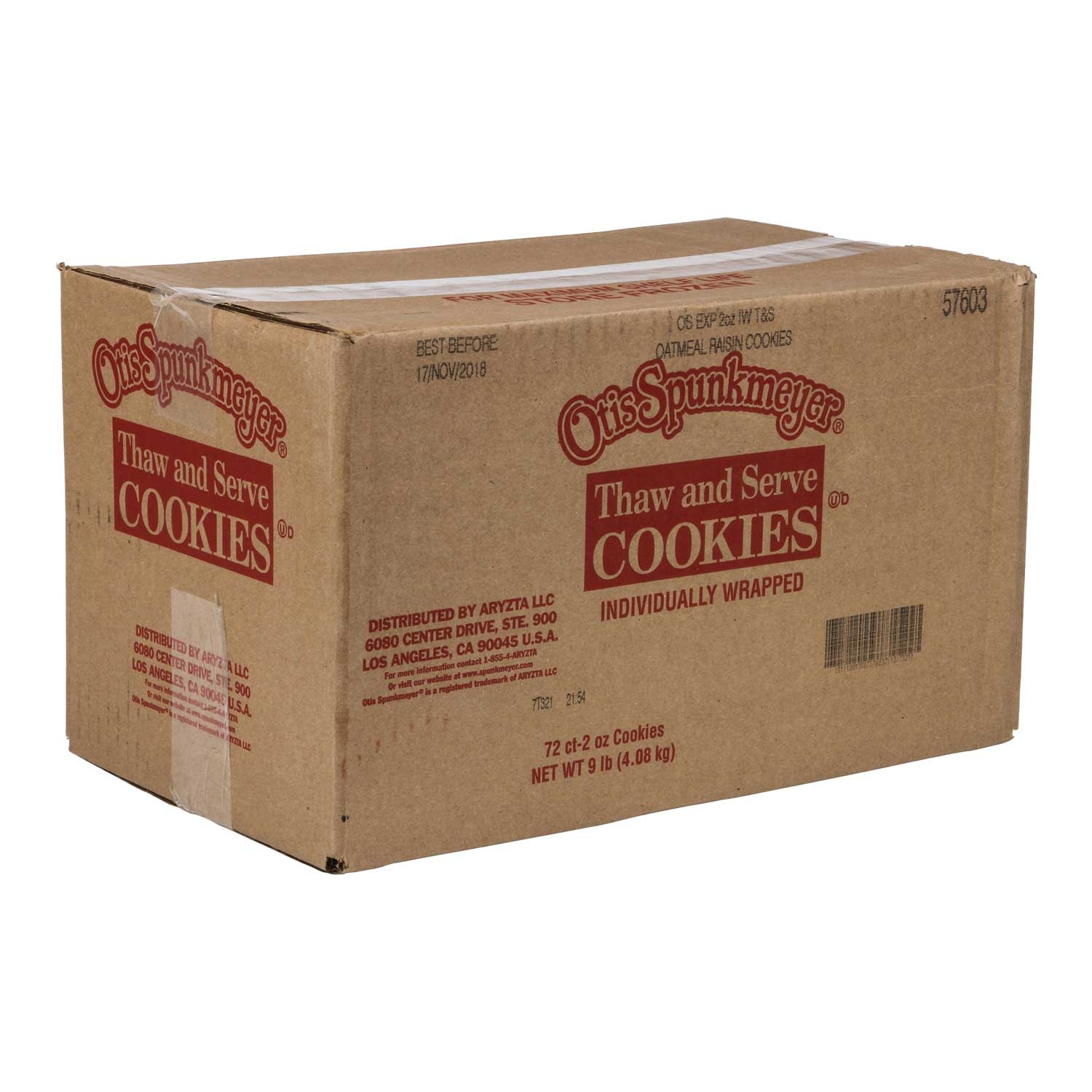 Otis Spunkmeyer Express Thaw N Serve Oatmeal Raisin Cookies, 2 Ounce -- 72 per case.