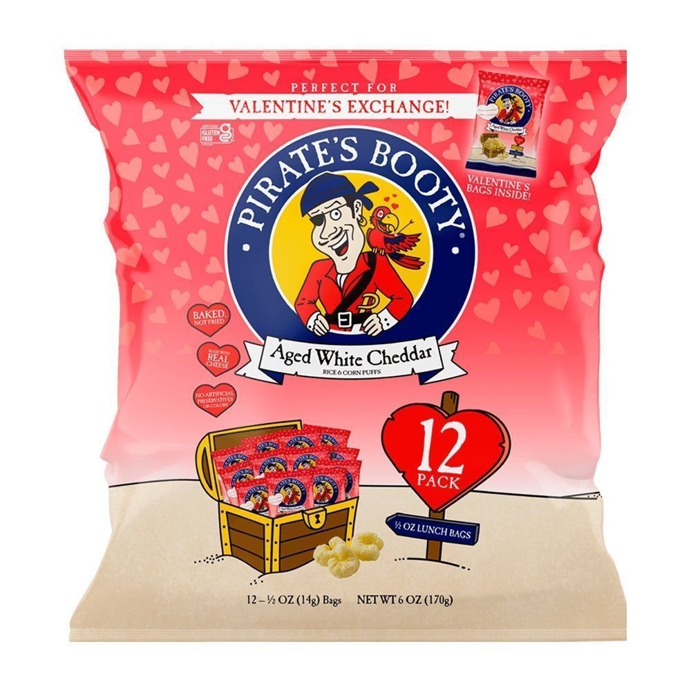Pirates Booty Valentines Exchange Aged White Cheddar Rice and Corn Puffs, 6 Ounce -- 12 per case