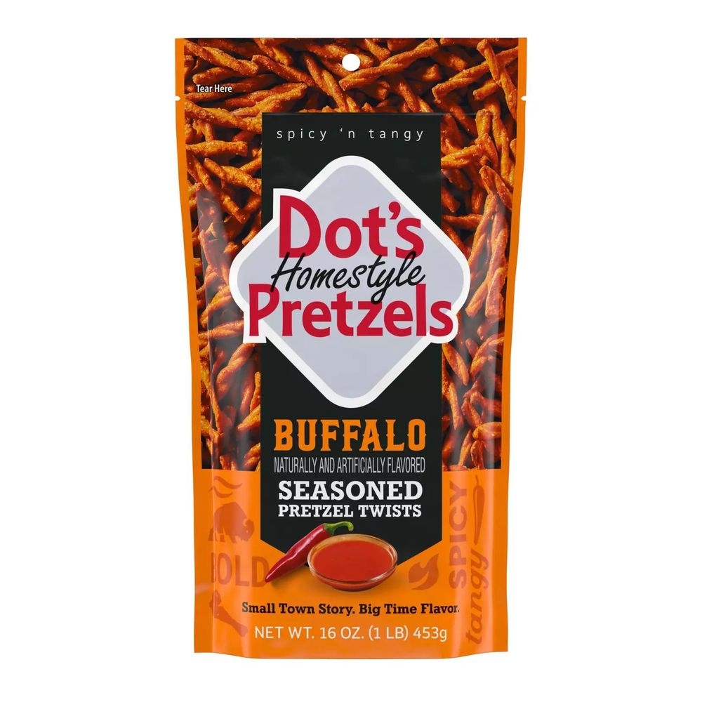 Dots Homestyle Pretzels Buffalo Flavored Seasoned Pretzel Twists, 16 Ounce Bag -- 10 per case