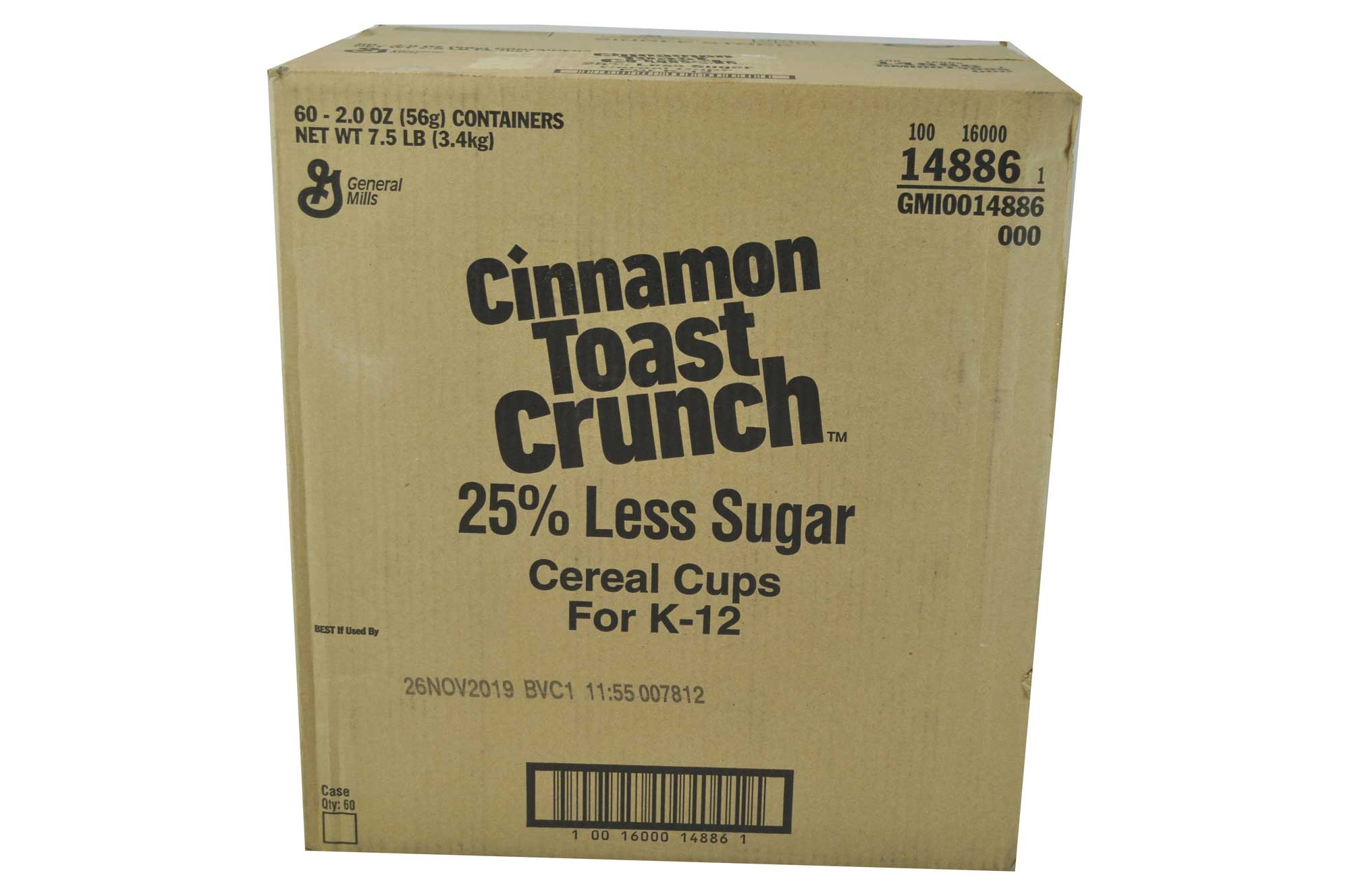Cinnamon Toast Crunch 25 Percent Less Sugar Single Serve Cereal, 2 Ounce -- 60 per case.