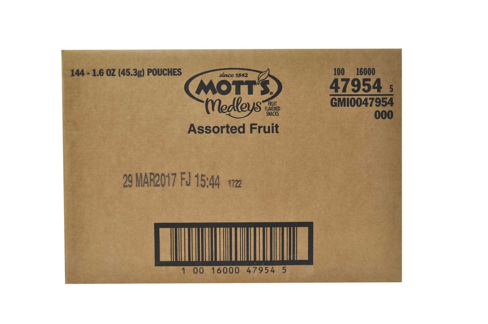 Motts Assorted Fruit Snacks, 1.6 Ounce -- 144 per case.