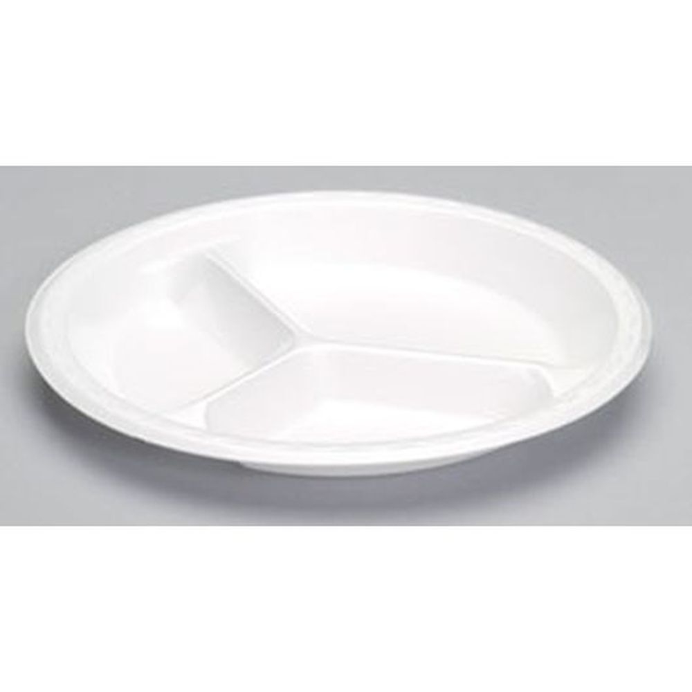 Genpak White Foam 10.25 inch 3 Compartment Celebrity Plate, 125 count - 4 per case