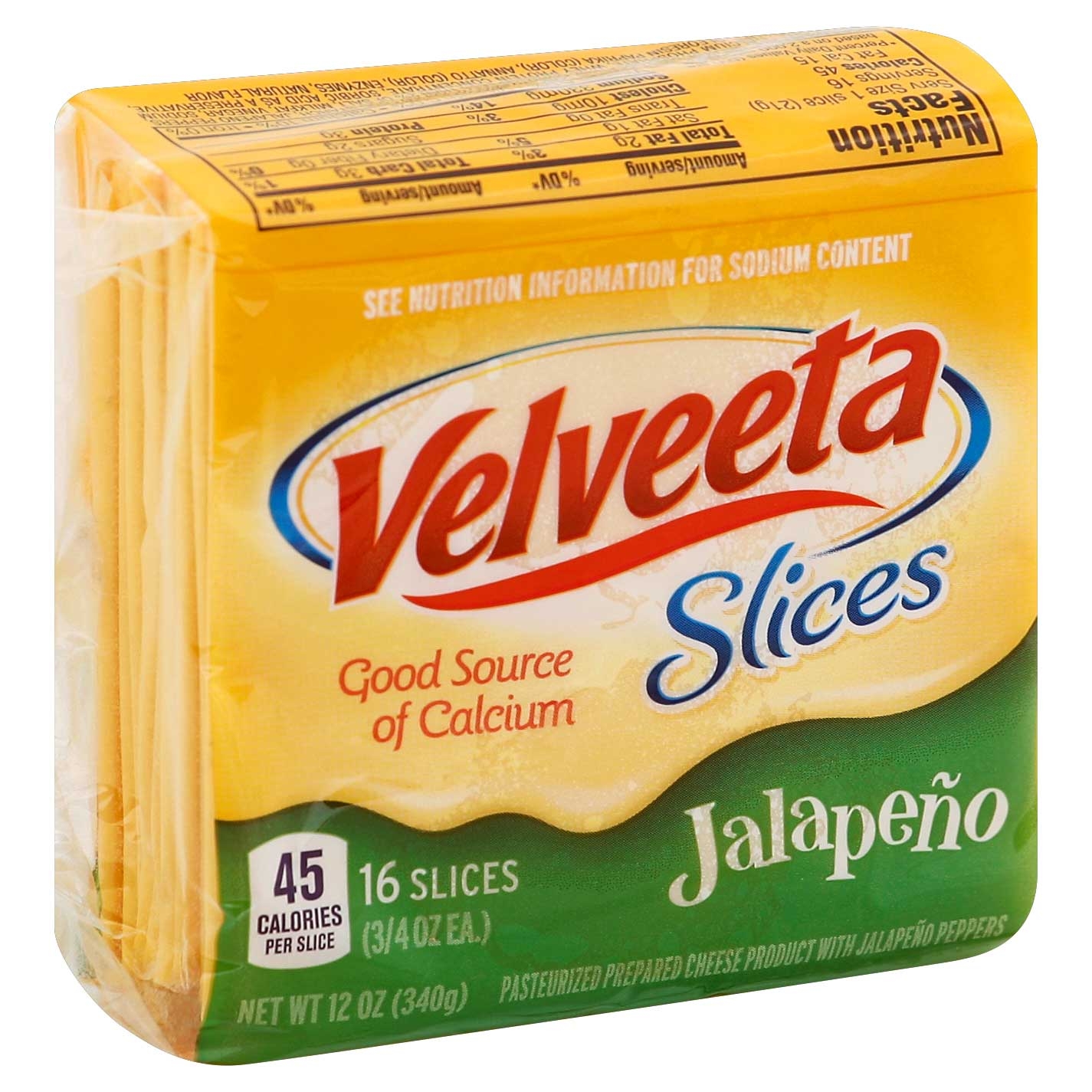 Velveeta Jalapeno Cheese Slices, 12 Ounce -- 12 per case.