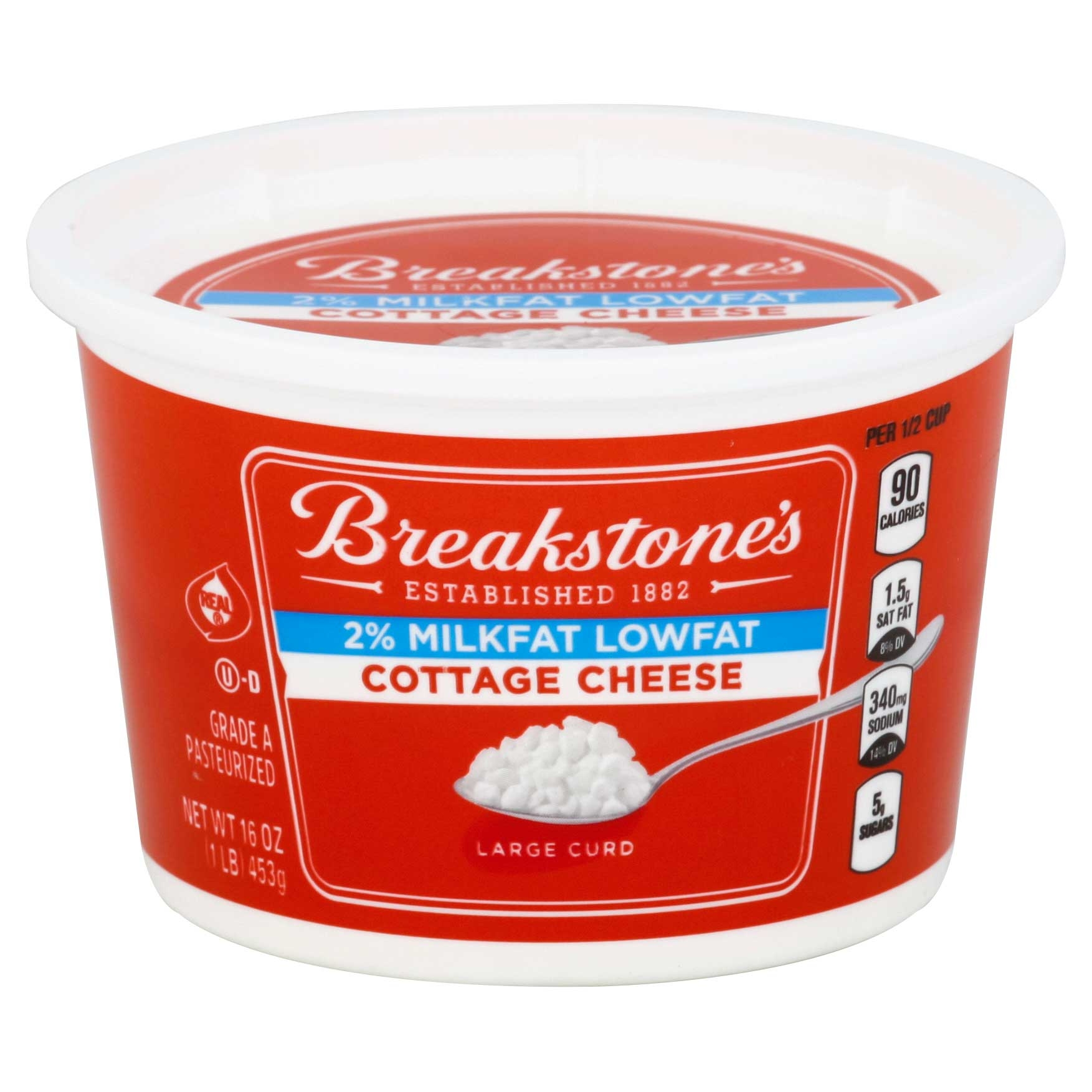 Breakstones Lowfat Cottage Cheese 2 Percent Milk Fat Large Curd, 1 Pound -- 12 per case.