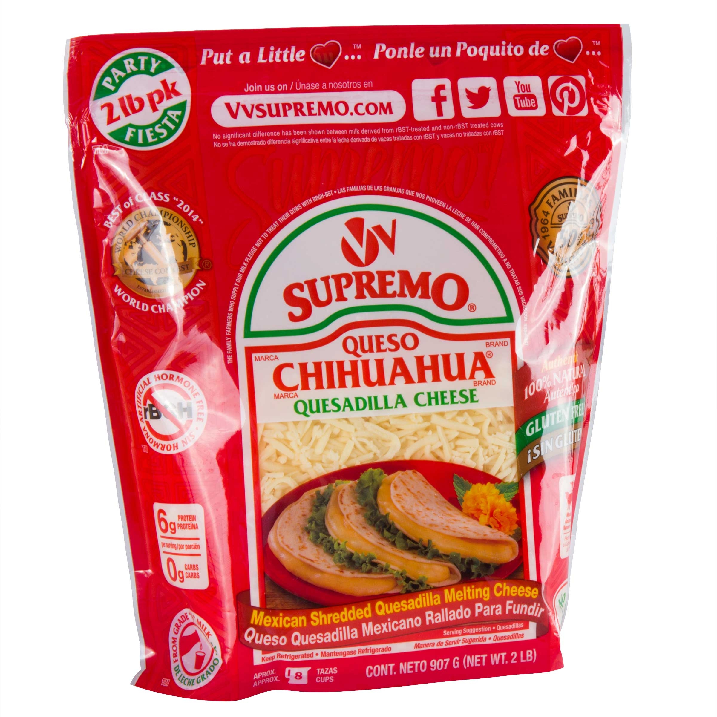 Supremo Queso Chihuahua Shredded Quesadilla Cheese, 2 Pound -- 6 per case.