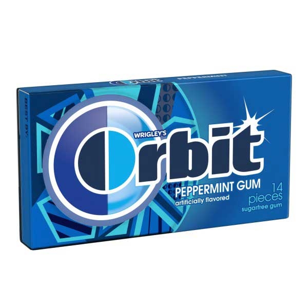 Wrigley Peppermint Orbit Bubble Gum -- 144 per case.