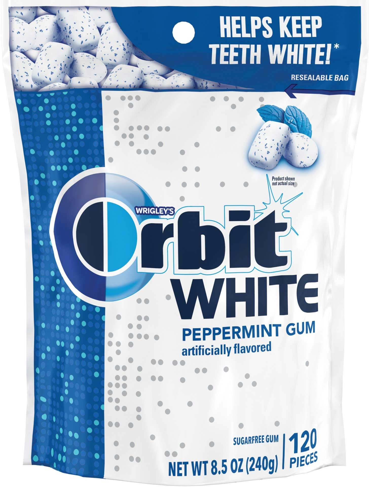 Orbit White Peppermint Sugarfree Chewing Gum - Stand Up Bag, 8.5 Ounce -- 8 per case.