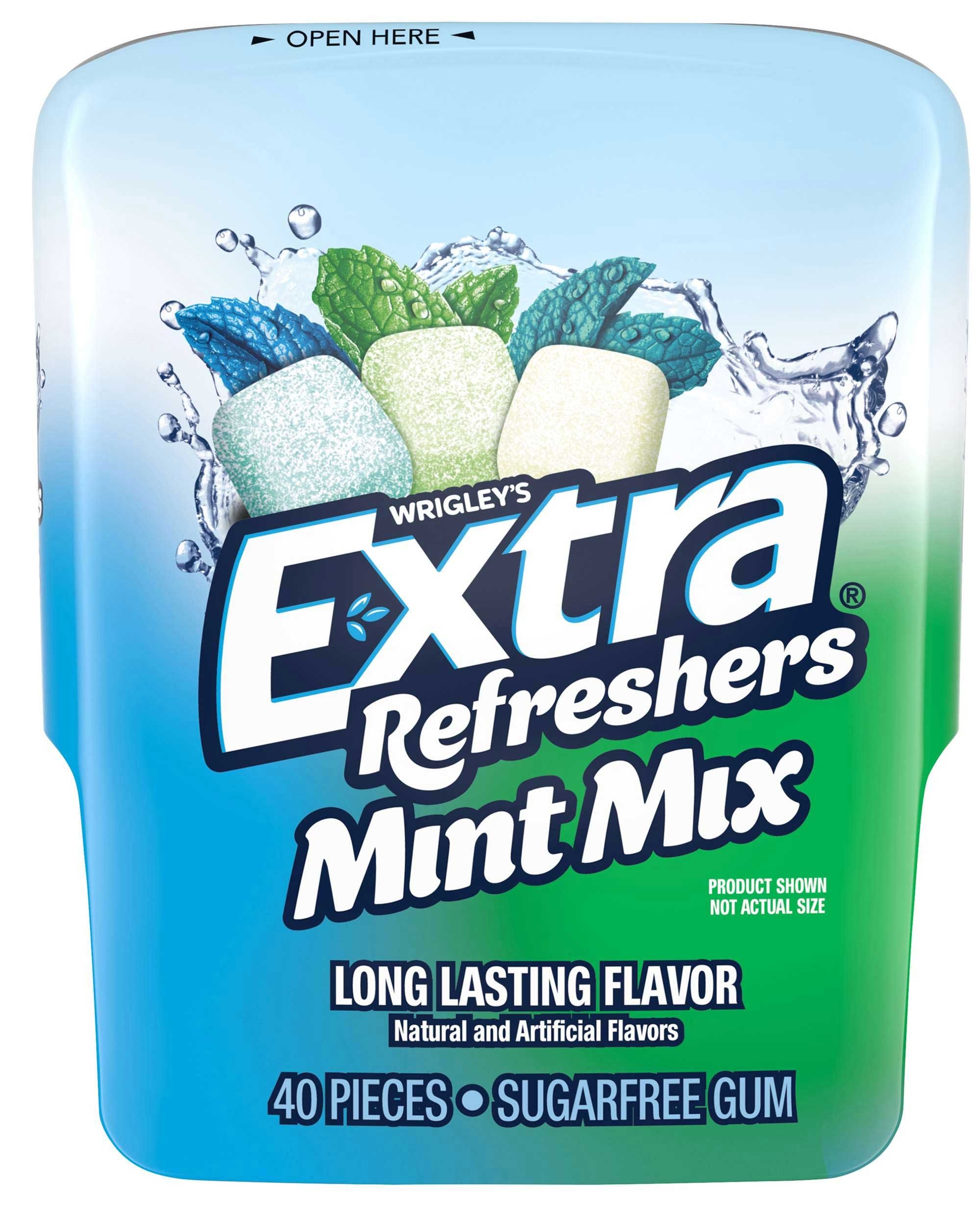 Extra Refreshers Mint Mix Long Lasting Flavor Sugarfree Gum - 40 count per pack -- 24 per case