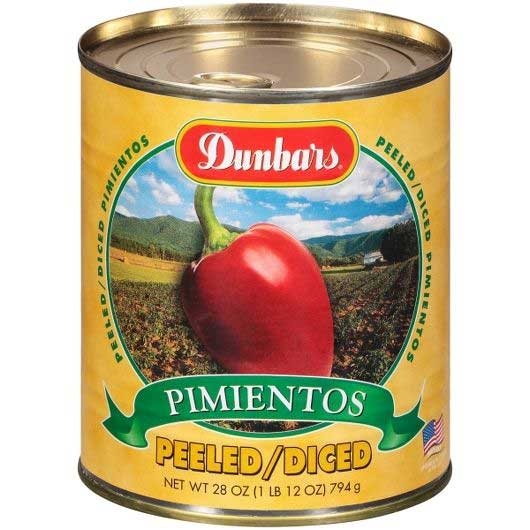 Dunbar Diced Peeled Pimientos, 28 Ounce -- 12 per case