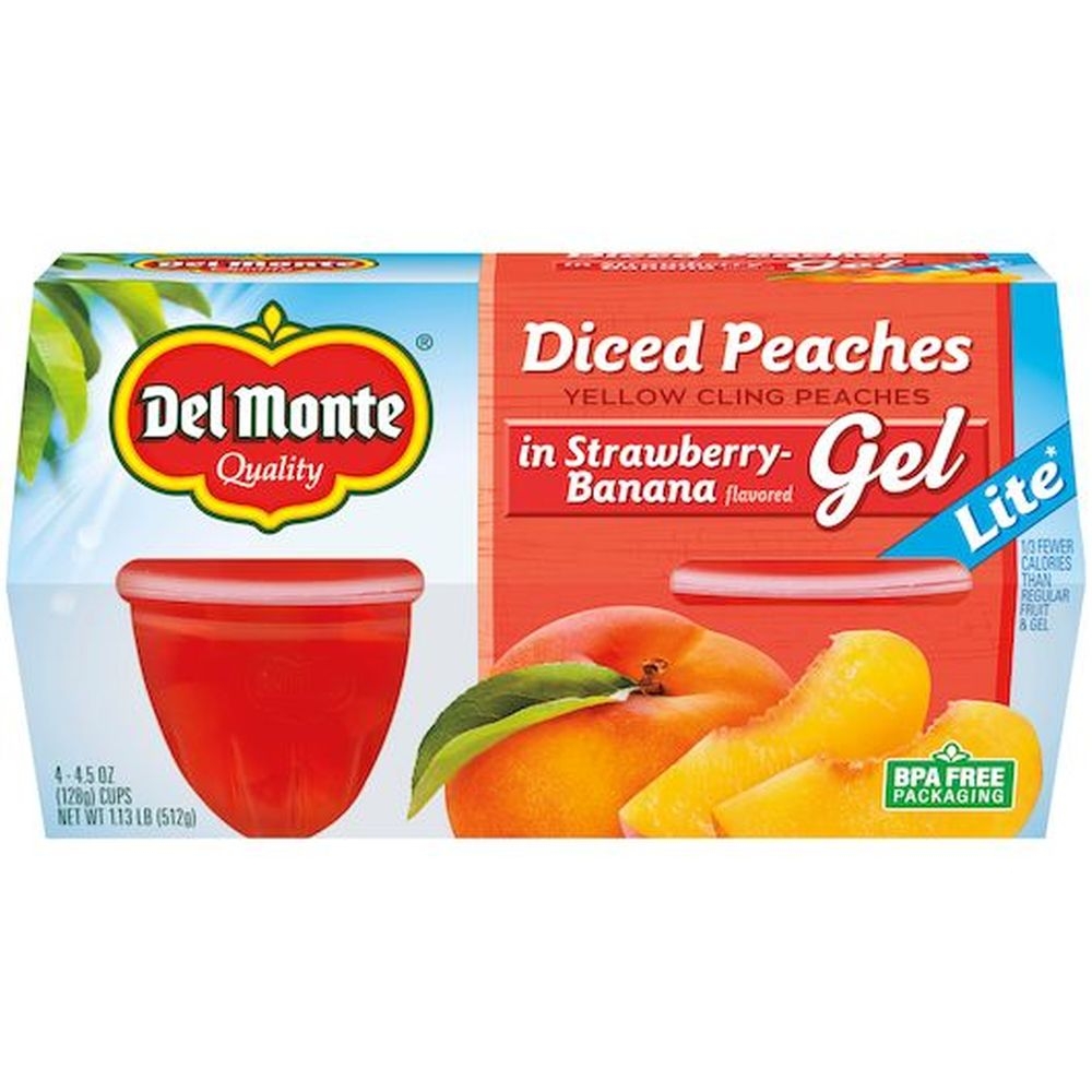 Del Monte Lite Diced Yellow Cling Peaches in Strawberry-Banana Flavored Gel, 18 Ounce Cup -- 6 per case