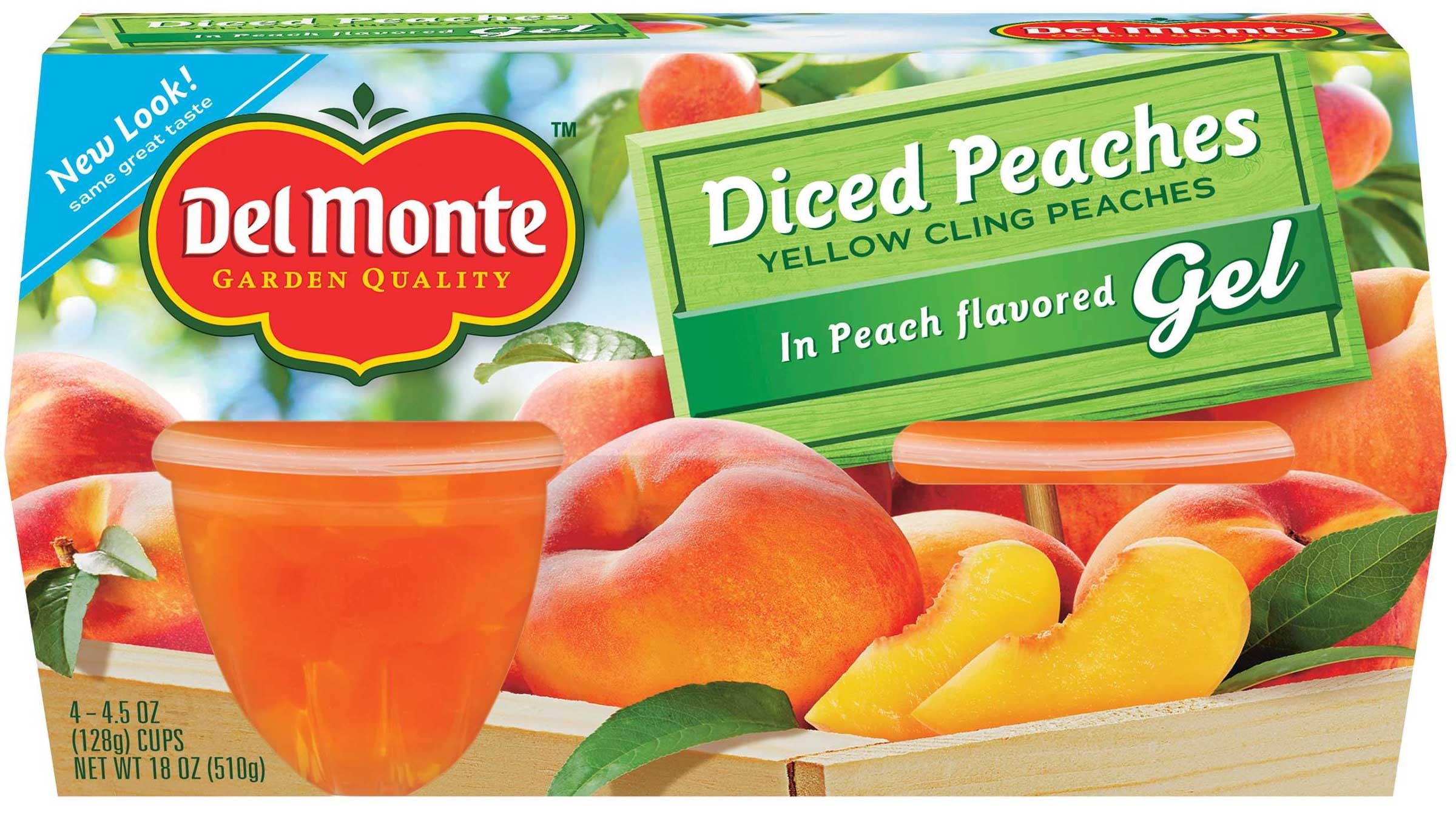 Del Monte Diced Peaches in Peach Flavored Gel, 4 count per pack -- 6 per case
