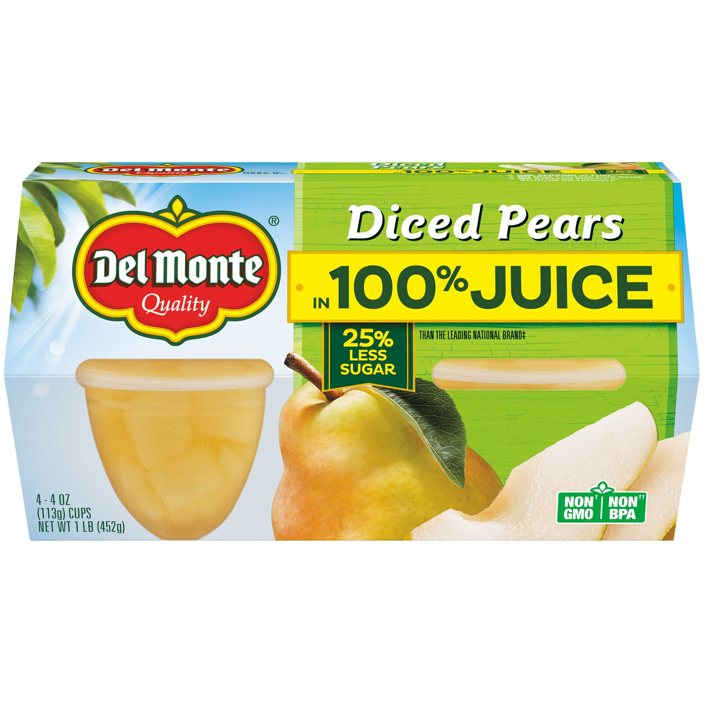 Del Monte Diced Pears Cup in Lightly Sweetened Juice and Water, 16 Ounce -- 6 per case.