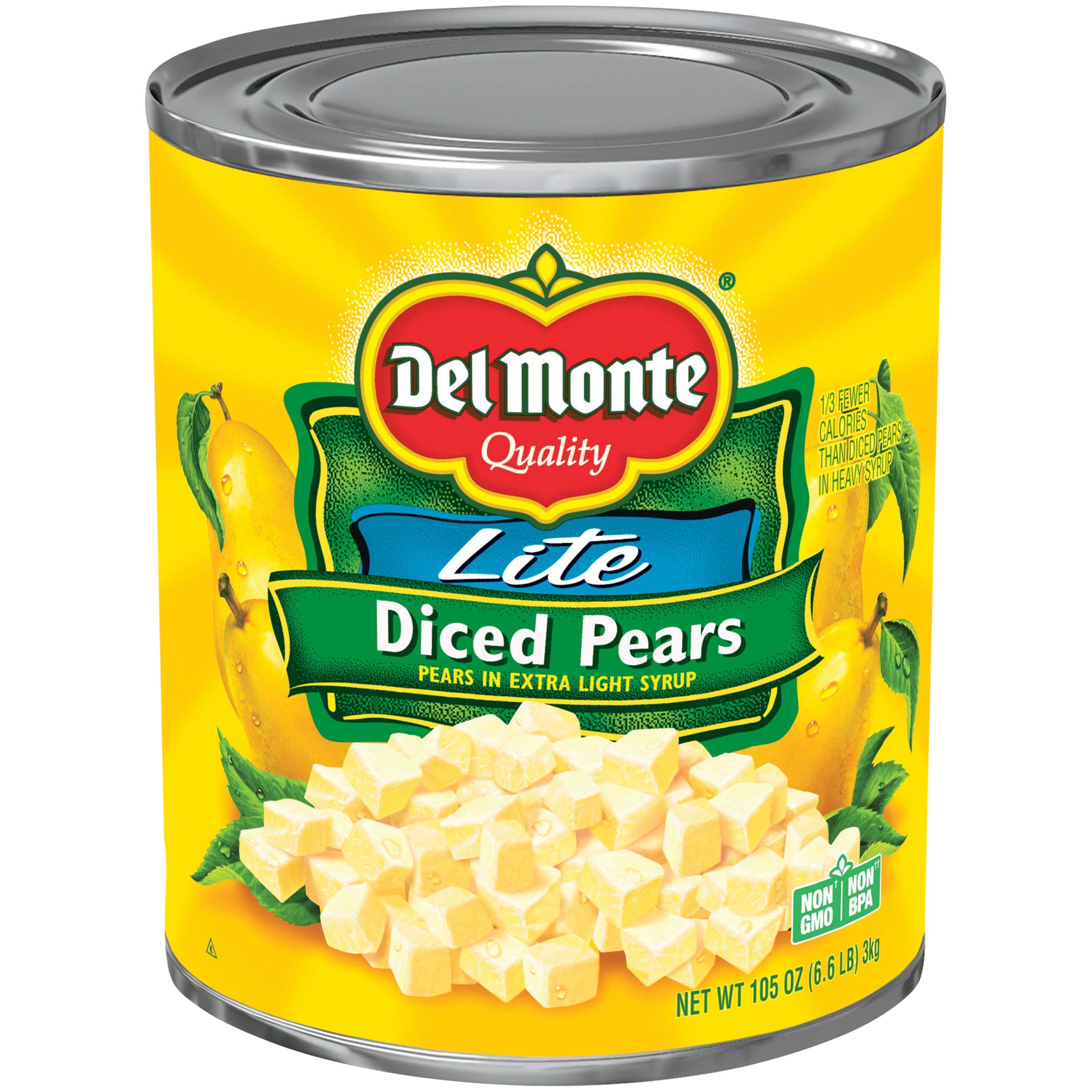 Delmonte Lite Diced Pears In Extra Light Syrup, 105 Ounce Can -- 6 per case.