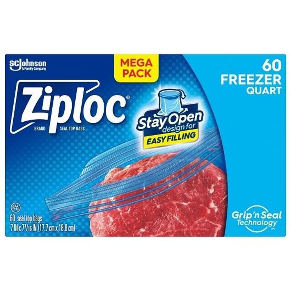 Ziploc Mega Quart Freezer Bag, 60 count -- 9 per case