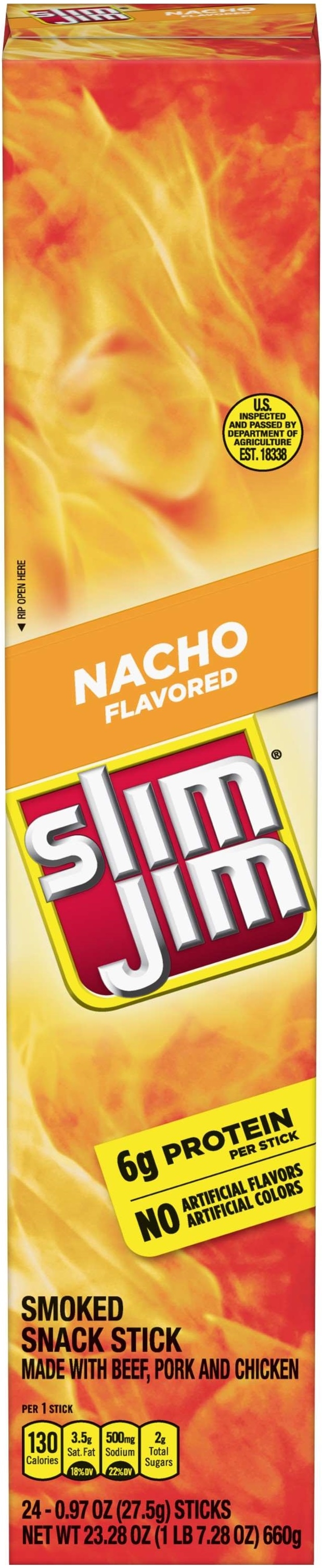 Slim Jim Giant Nacho Meat Stick, 24 Count Per Box -- 6 Per Case