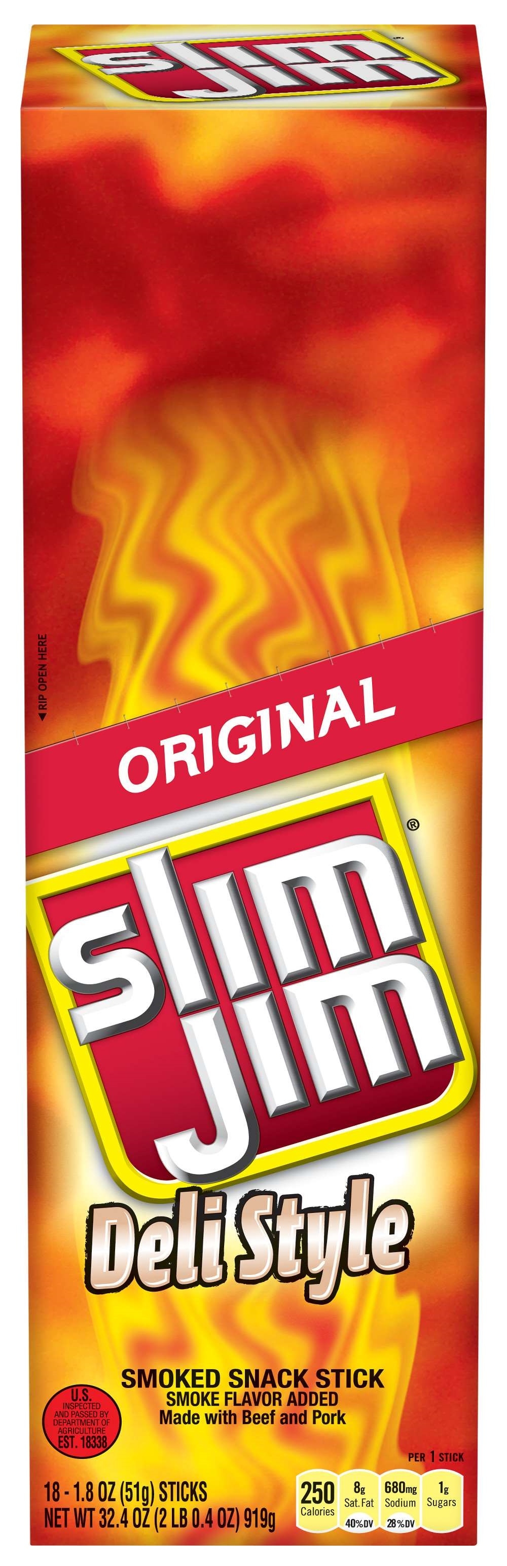 Slim Jim Deli Style Smoked Stick, 32.4 Ounce Box -- 6 Per Case