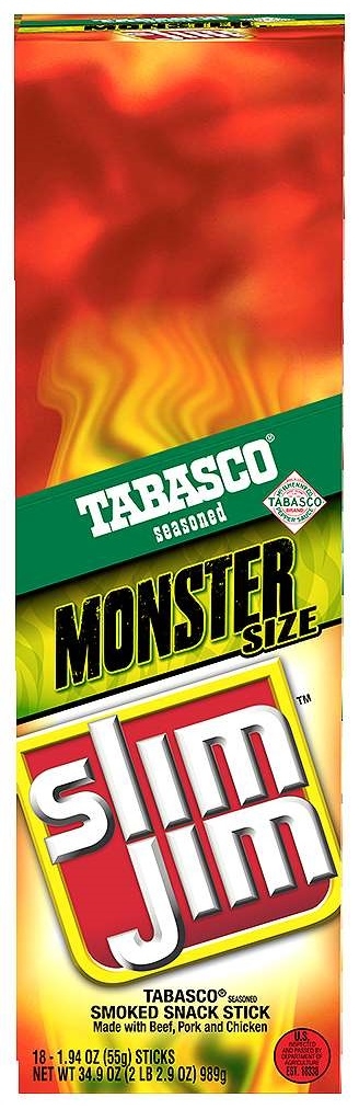 Slim Jim Monster Tabasco Stick, 18 Count Per Box -- 6 Per Case