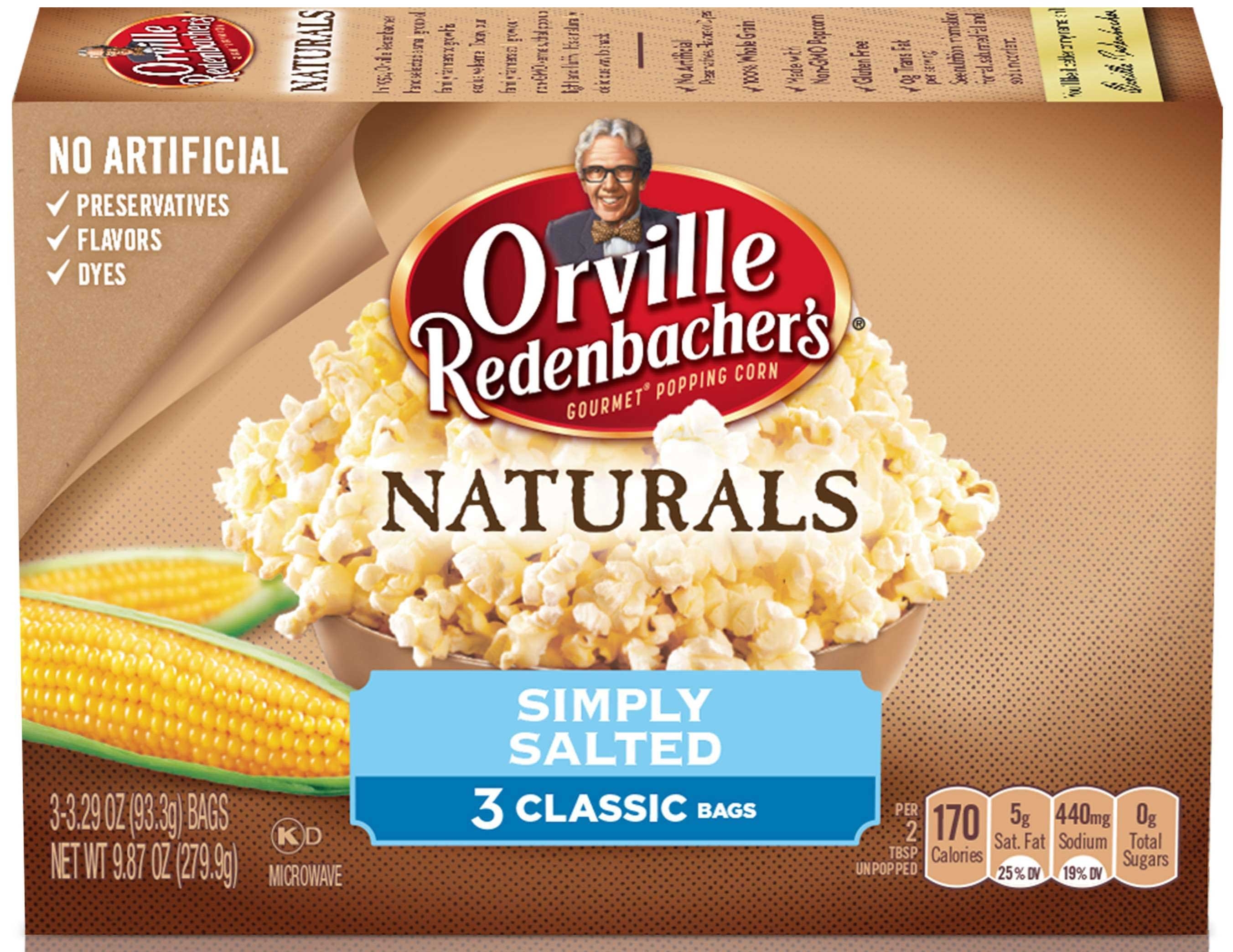 Orville Redenbachers Natural Simply Salted Microwave Popcorn, 9.9 Ounce -- 12 per case