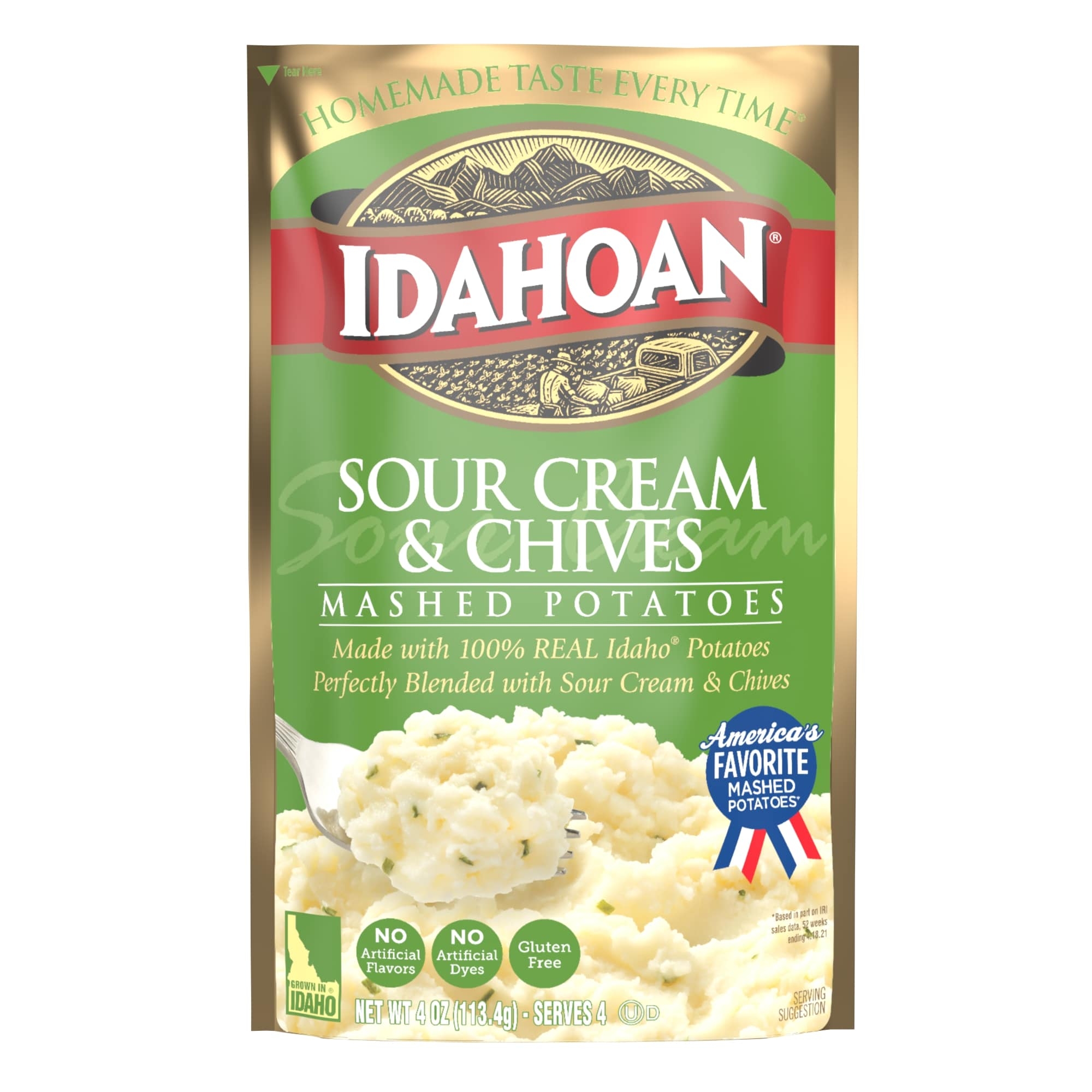 Idahoan Sour Cream and Chives Mashed Potatoe, 4 Ounce Pouch -- 12 per case.