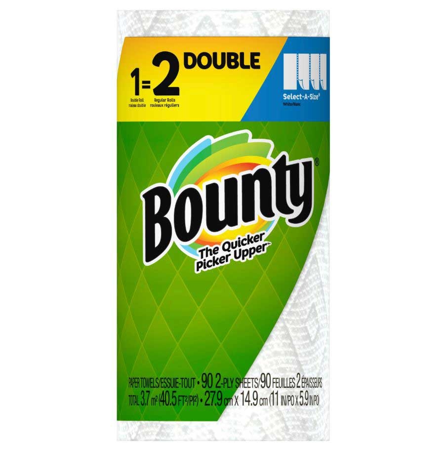 Bounty 2-Ply Select-A-Size Double Rolls White Paper Towels, 90 Sheets -- 6 per case