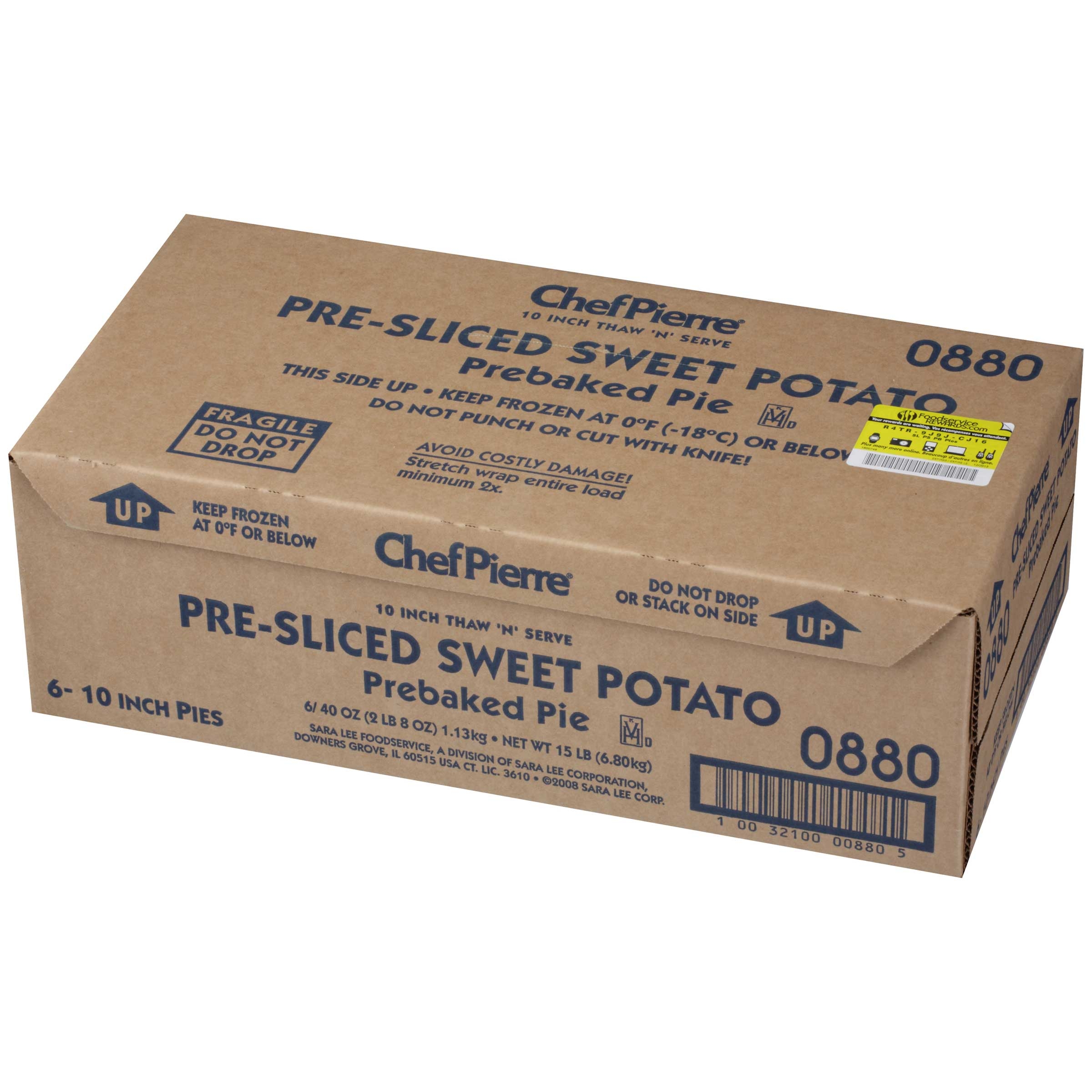 Sara Lee Chef Pierre Pre Sliced Sweet Potato Pie, 40 Ounce -- 6 per case.