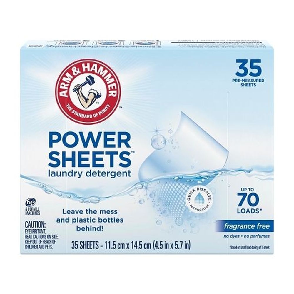 Arm and Hammer Power Sheets Fragrance Free Laundry Detergent Sheets, 35 count -- 6 per case