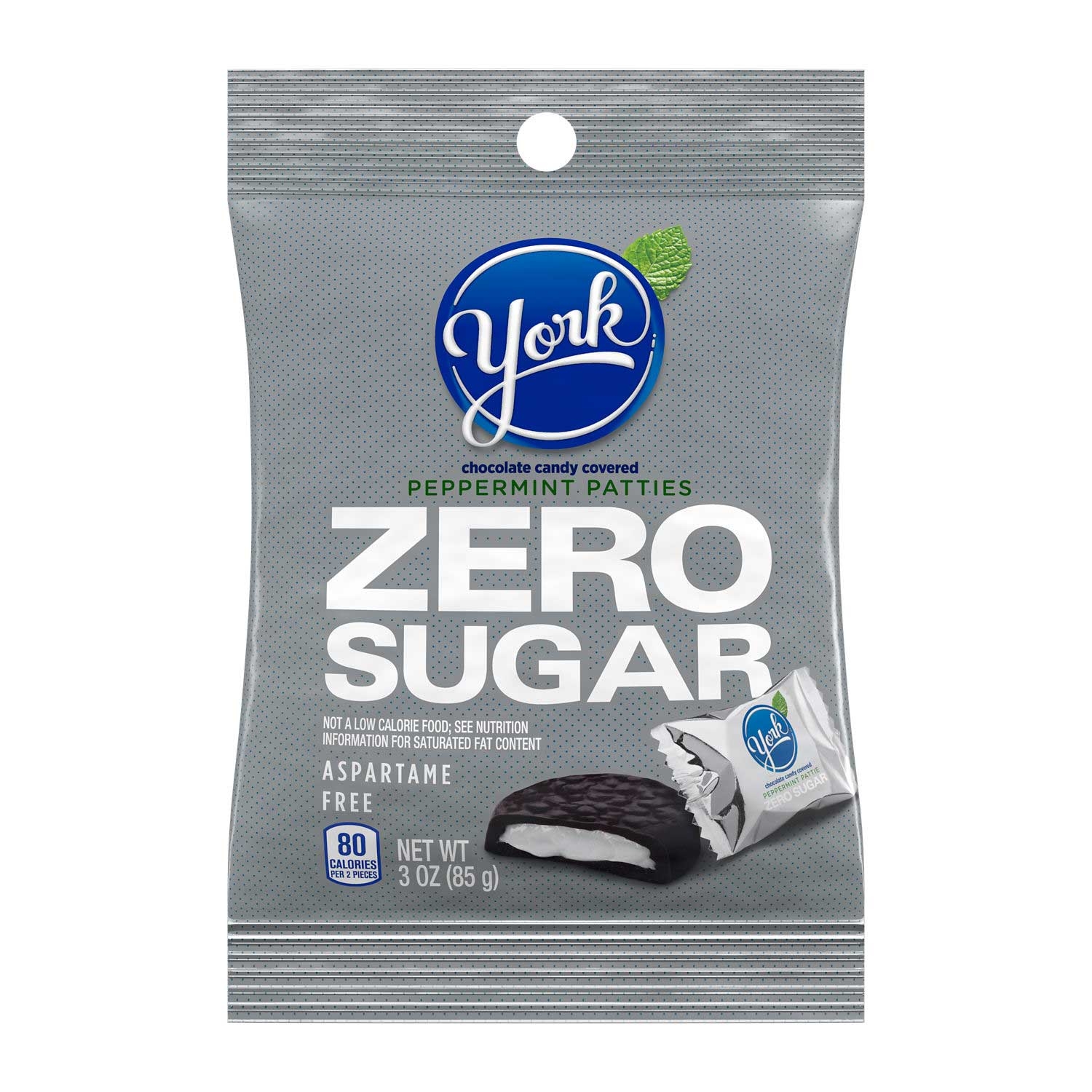 York Zero Sugar Chocolate Covered Peppermint Patties - Peg Bag, 3 Ounce -- 12 per case
